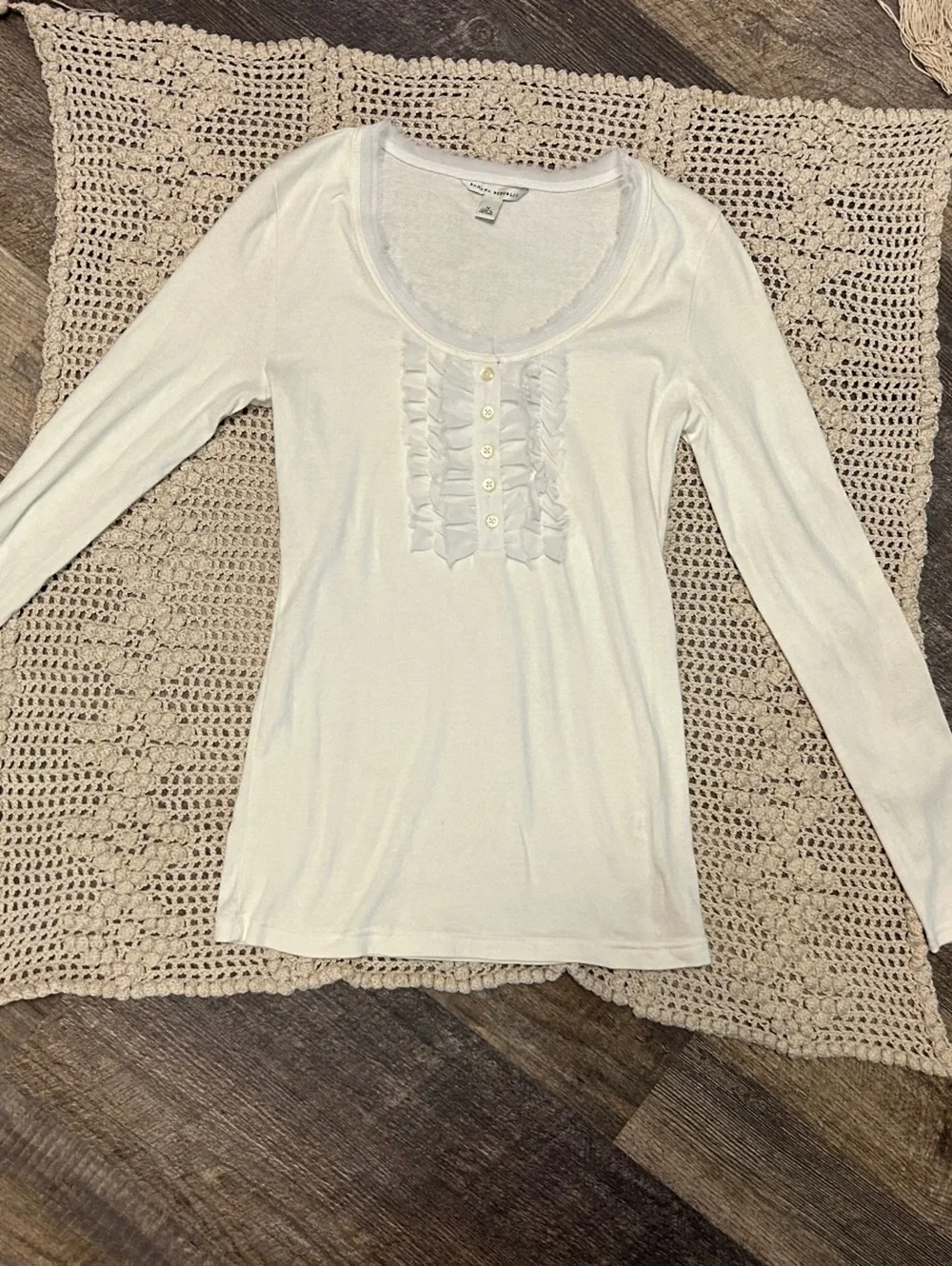 Banana Republic 2 Top Bundle M Black White Ruffle Henley Y2K Layering Long Sleev